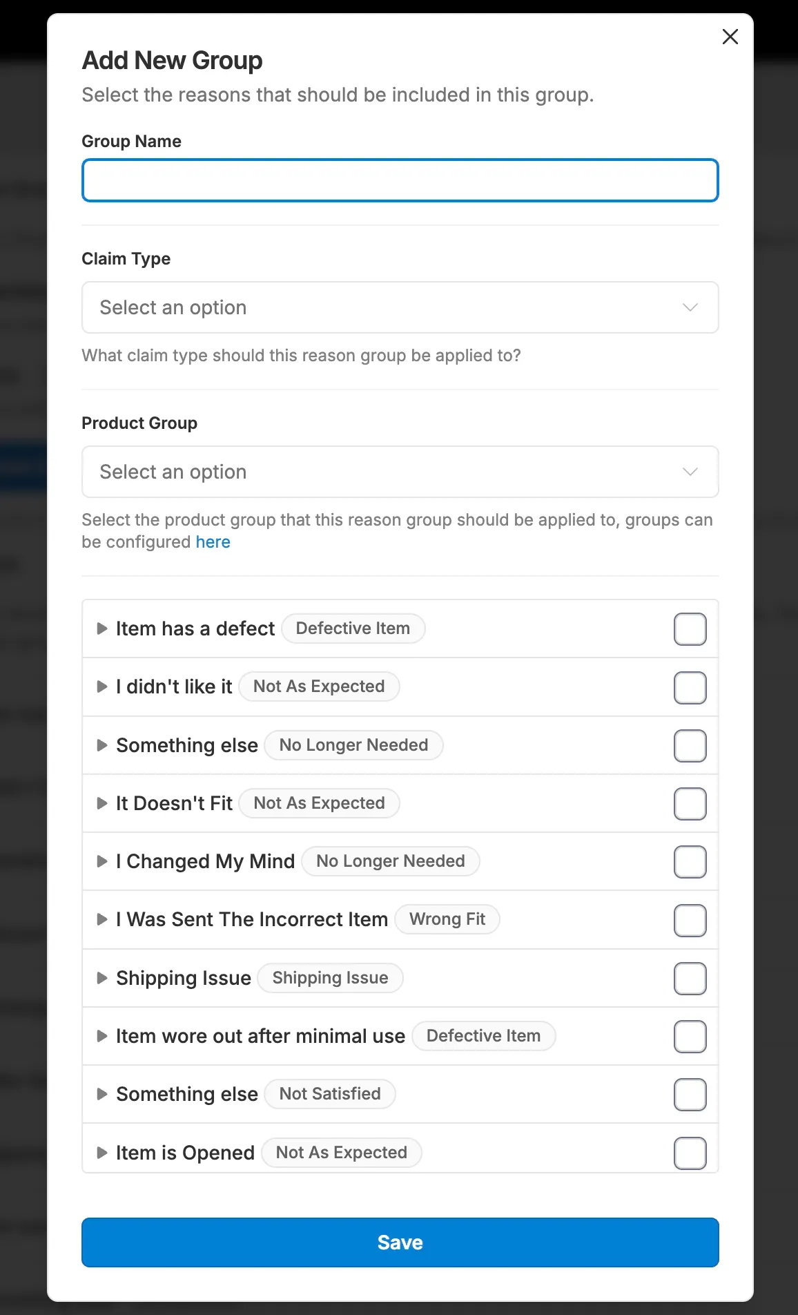 Adding group name and details screenshot