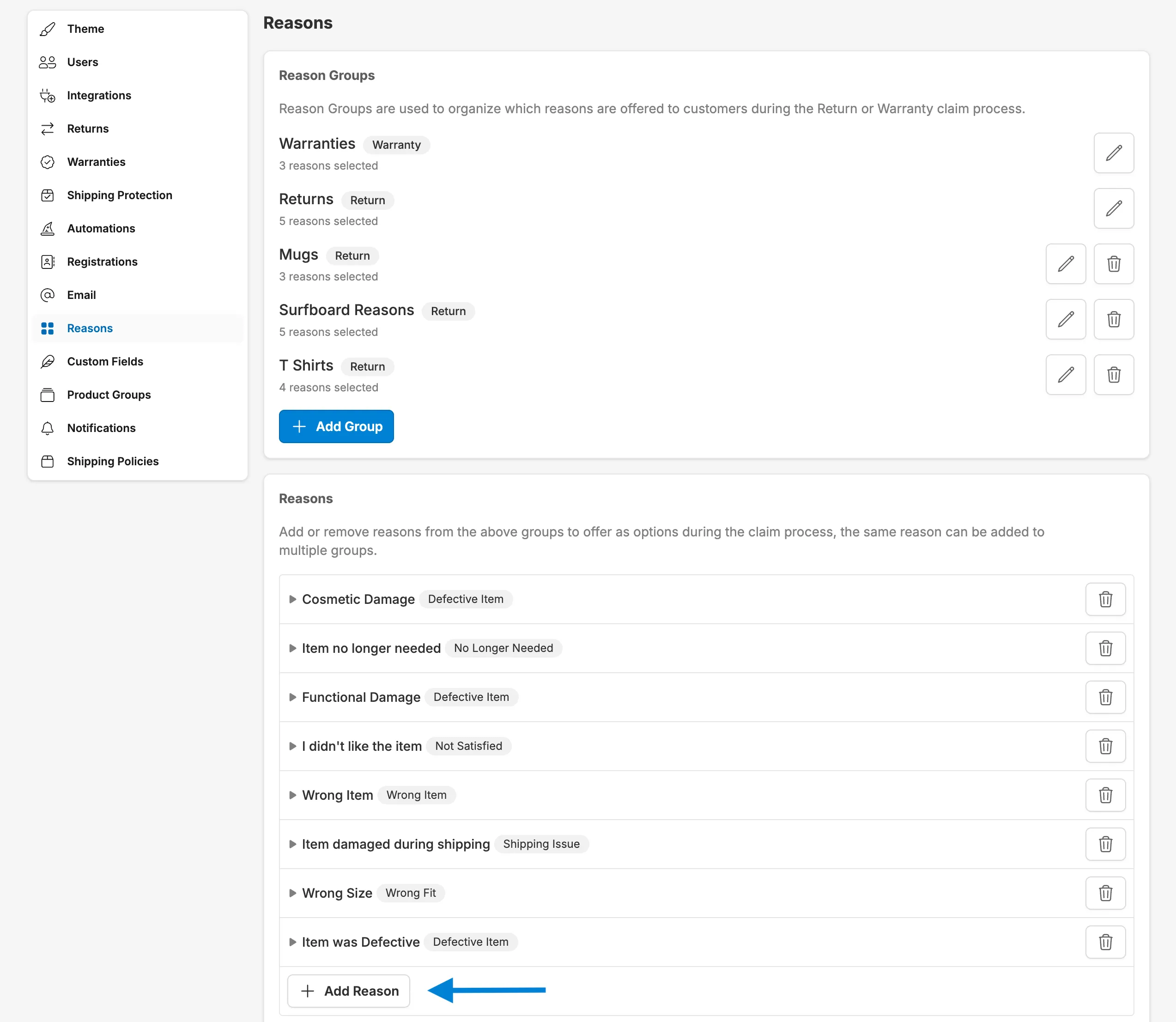 Adding reason screenshot