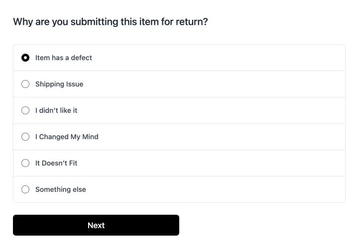 List of reasons screenshot