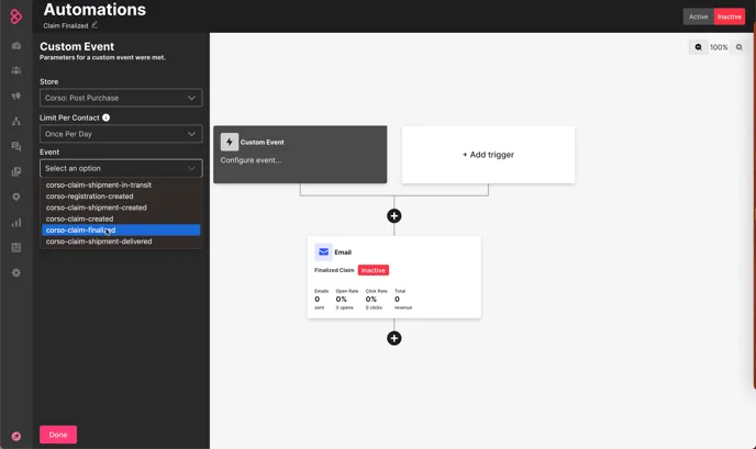 sendlane trigger screenshot