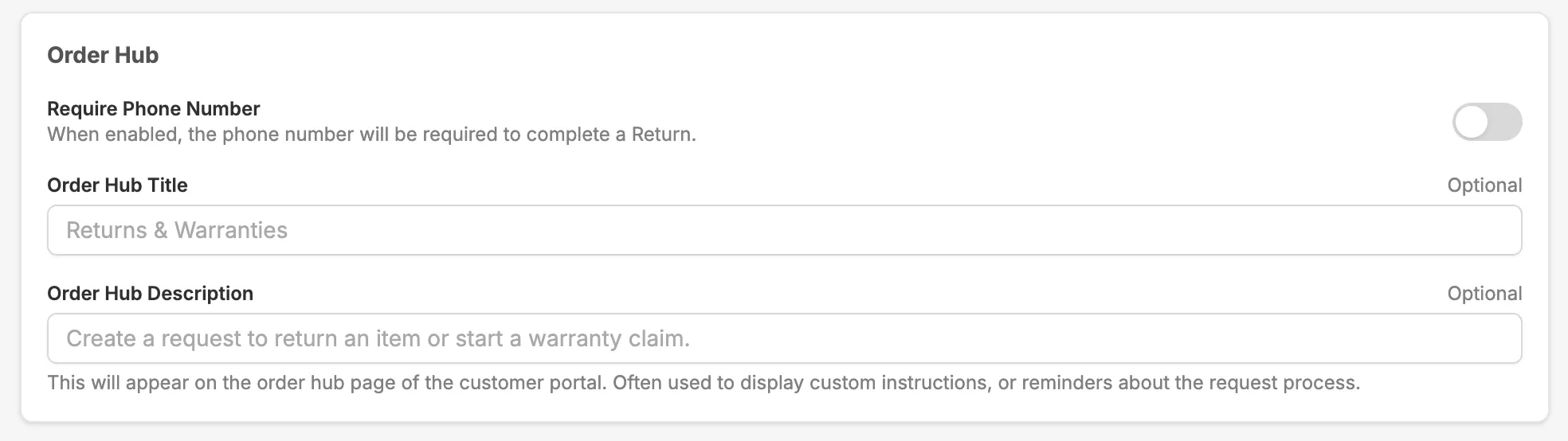 Order lookup theme settings