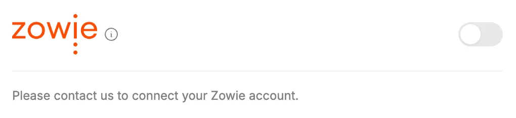 Screenshot of the Zowie integration toggle switch